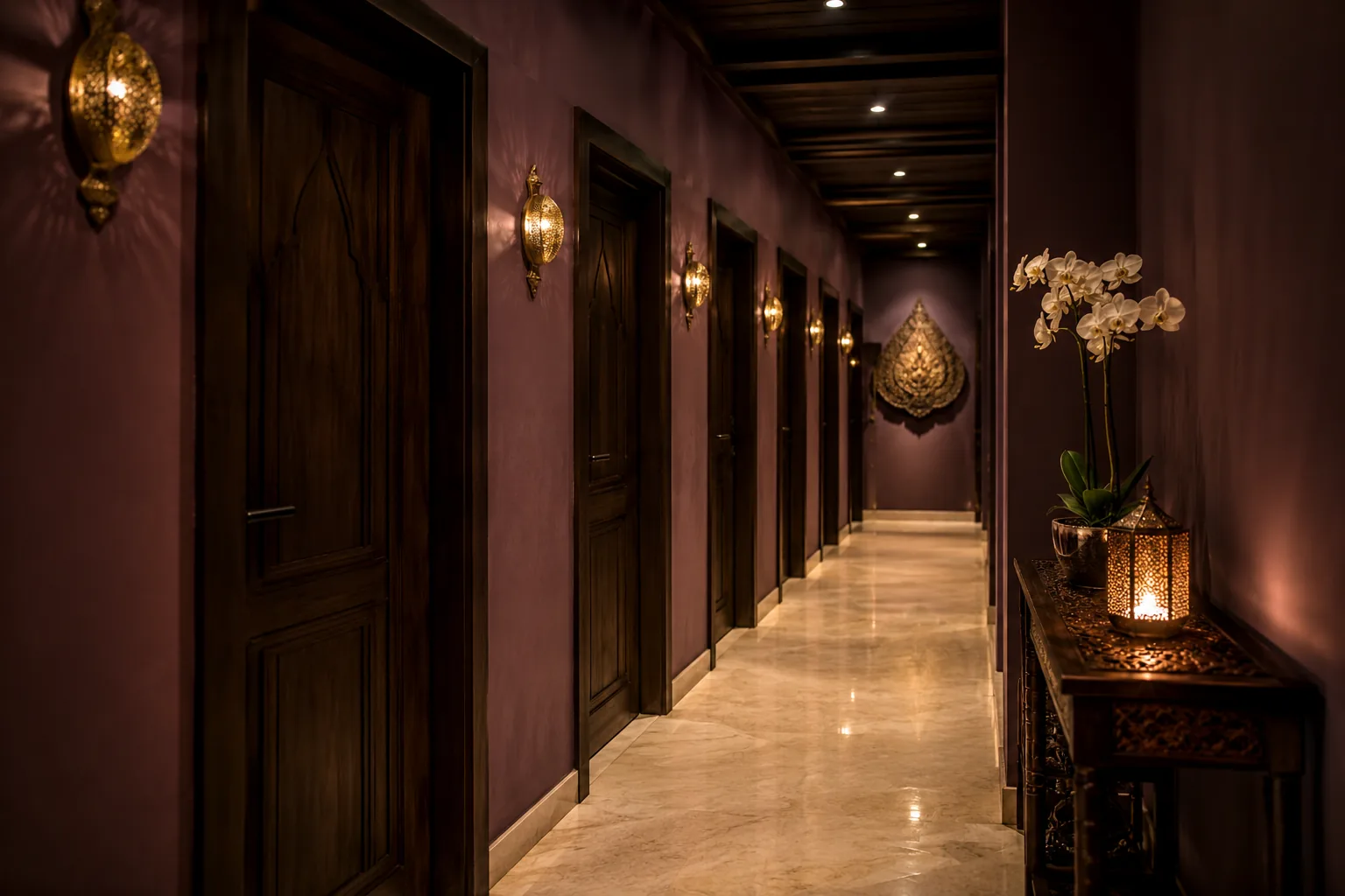 Masaj odalarının koridoru — Lila Spa, Etiler misafirlerine hizmet veren salon